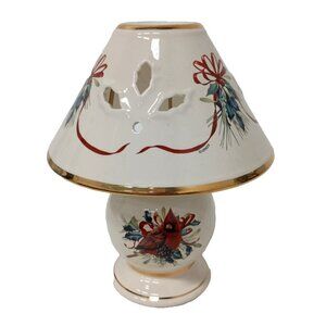 VTG Lenox Winter Greeting Votive Candle Lamp Christmas Porcelain White Gold Trim